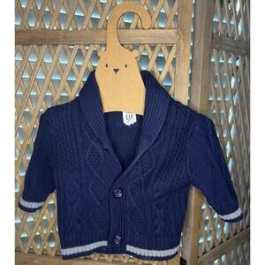 Baby Gap Blue Cable Knit Cardigan Cowl Neck Sweater sz 0-3M